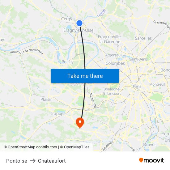 Pontoise to Chateaufort map
