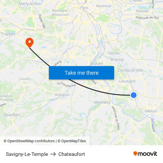 Savigny-Le-Temple to Chateaufort map