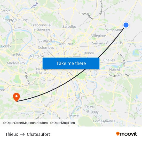 Thieux to Chateaufort map