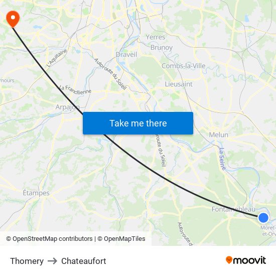 Thomery to Chateaufort map