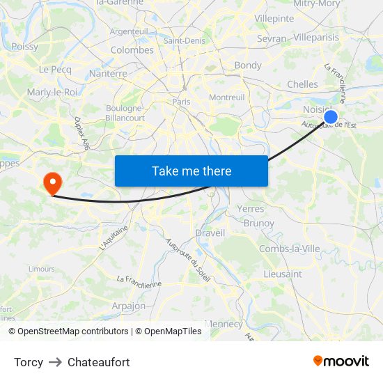 Torcy to Chateaufort map
