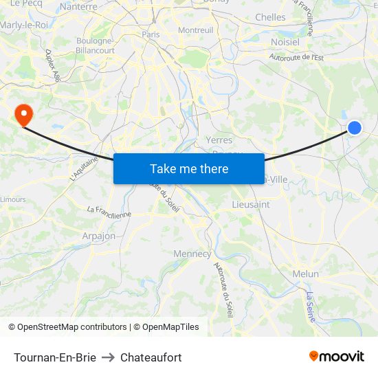 Tournan-En-Brie to Chateaufort map