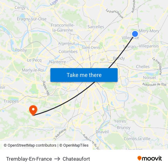 Tremblay-En-France to Chateaufort map