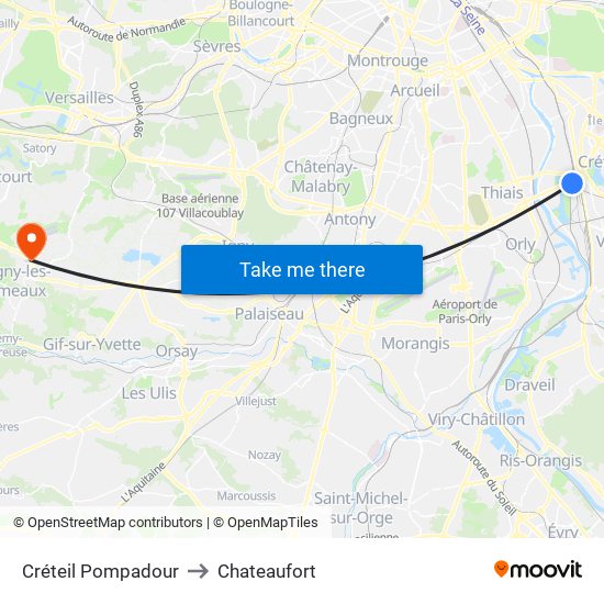 Créteil Pompadour to Chateaufort map