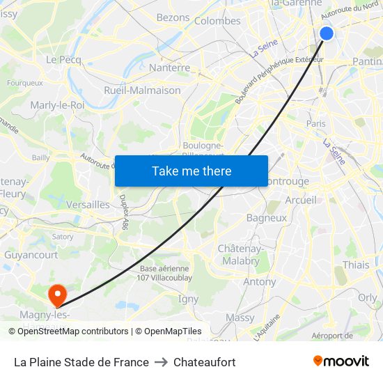 La Plaine Stade de France to Chateaufort map