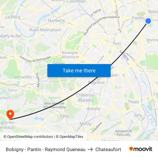 Bobigny - Pantin - Raymond Queneau to Chateaufort map