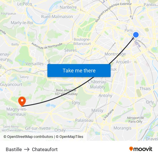 Bastille to Chateaufort map
