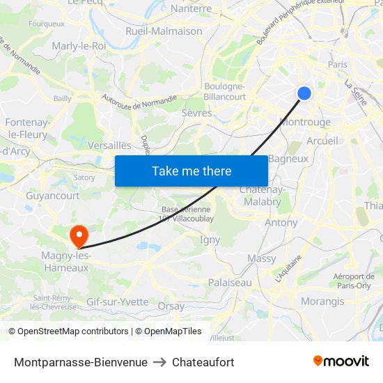 Montparnasse-Bienvenue to Chateaufort map