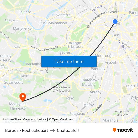 Barbès - Rochechouart to Chateaufort map