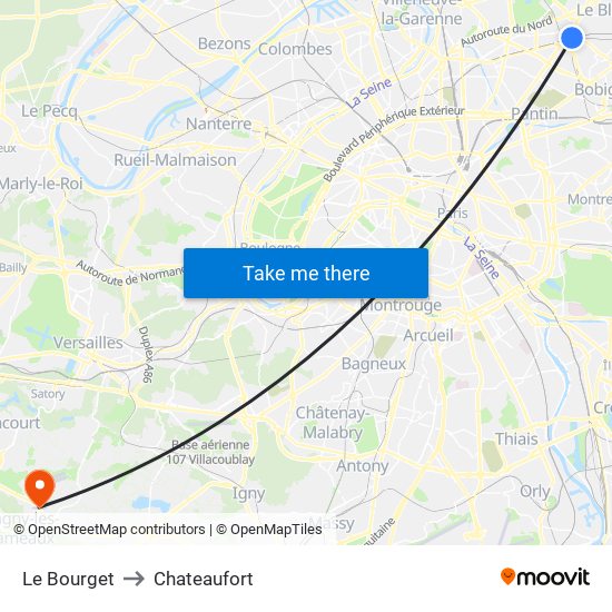 Le Bourget to Chateaufort map