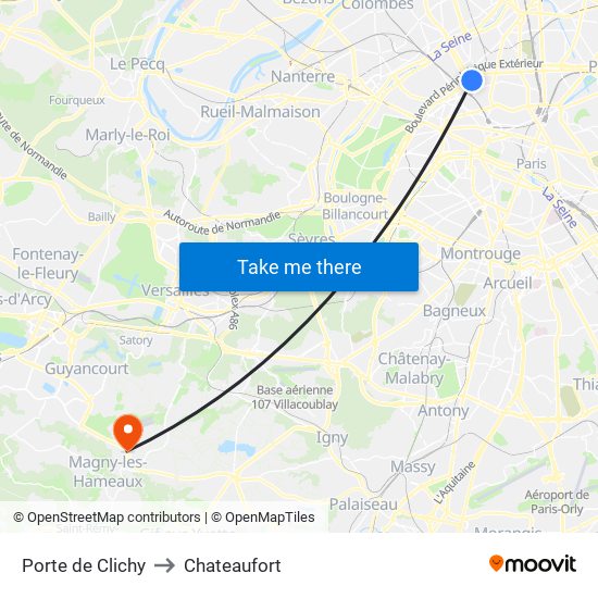 Porte de Clichy to Chateaufort map