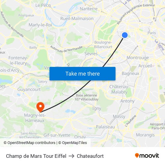 Champ de Mars Tour Eiffel to Chateaufort map