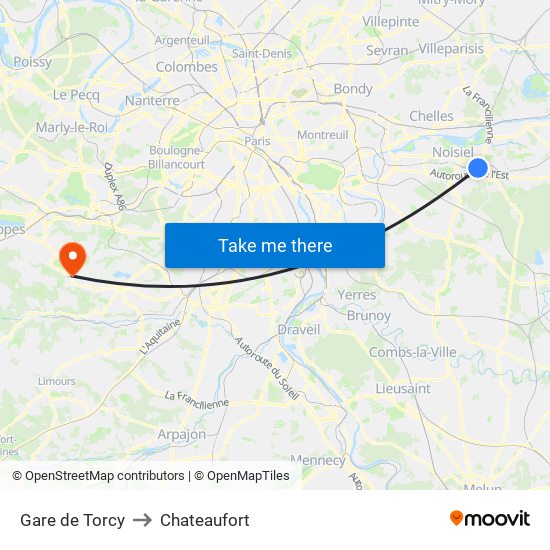 Gare de Torcy to Chateaufort map