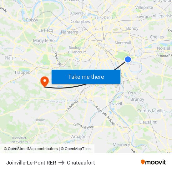 Joinville-Le-Pont RER to Chateaufort map