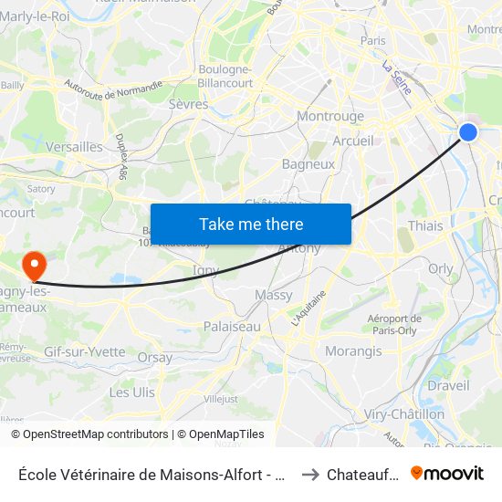 École Vétérinaire de Maisons-Alfort - Métro to Chateaufort map