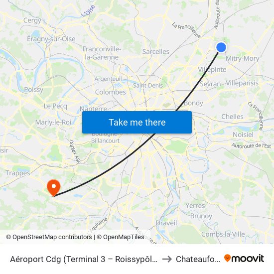 Aéroport Cdg (Terminal 3 – Roissypôle) to Chateaufort map