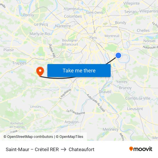Saint-Maur – Créteil RER to Chateaufort map