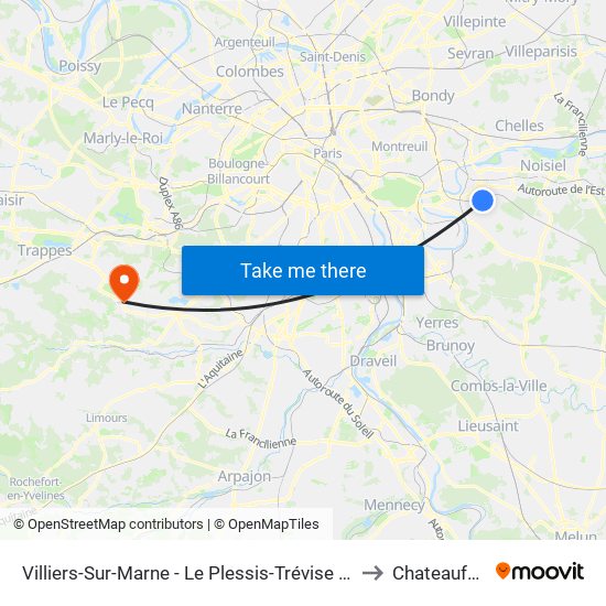 Villiers-Sur-Marne - Le Plessis-Trévise RER to Chateaufort map