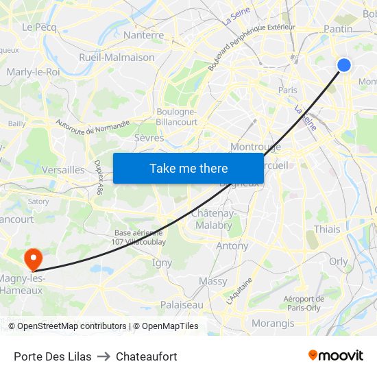 Porte Des Lilas to Chateaufort map