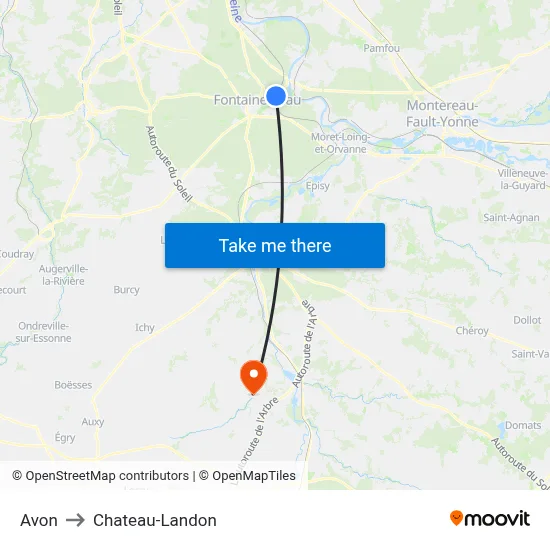 Avon to Chateau-Landon map