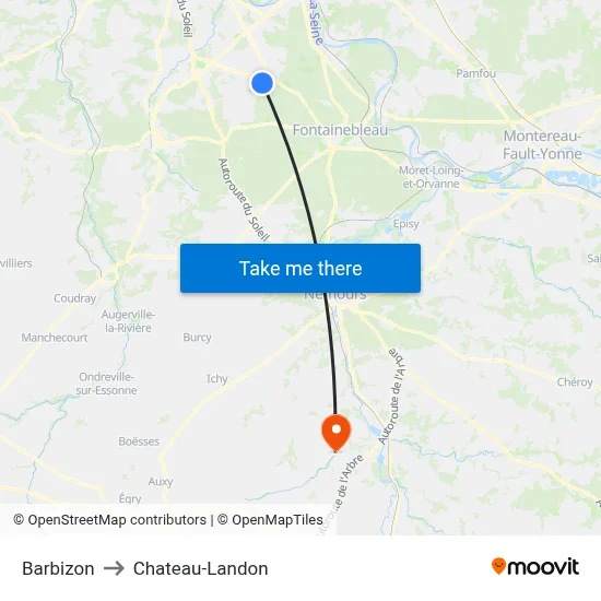 Barbizon to Chateau-Landon map