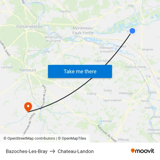 Bazoches-Les-Bray to Chateau-Landon map