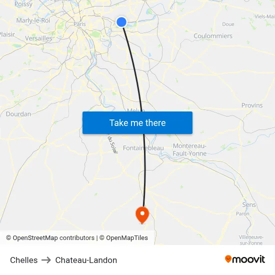 Chelles to Chateau-Landon map