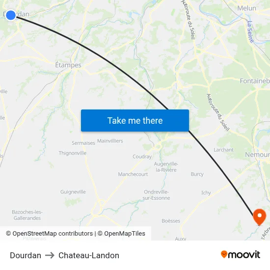 Dourdan to Chateau-Landon map