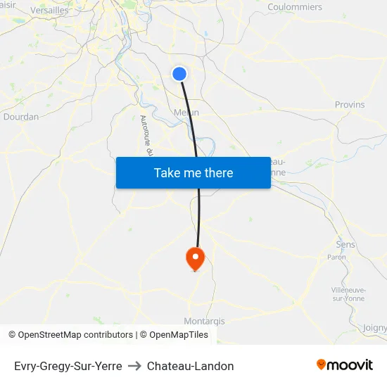 Evry-Gregy-Sur-Yerre to Chateau-Landon map