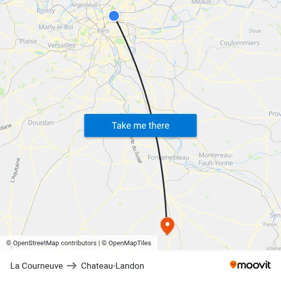 La Courneuve to Chateau-Landon map