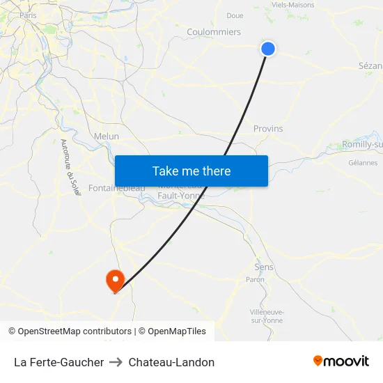 La Ferte-Gaucher to Chateau-Landon map