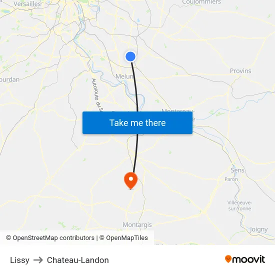 Lissy to Chateau-Landon map