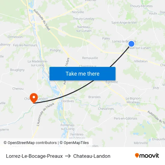 Lorrez-Le-Bocage-Preaux to Chateau-Landon map