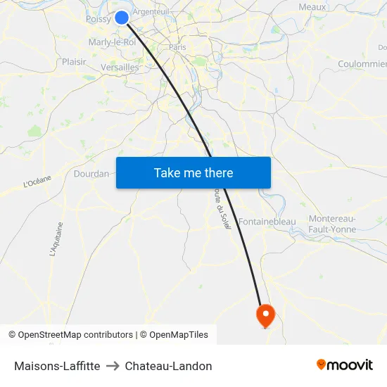 Maisons-Laffitte to Chateau-Landon map
