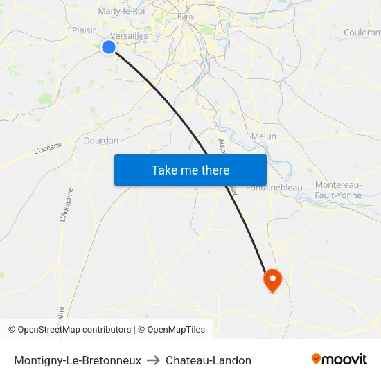 Montigny-Le-Bretonneux to Chateau-Landon map