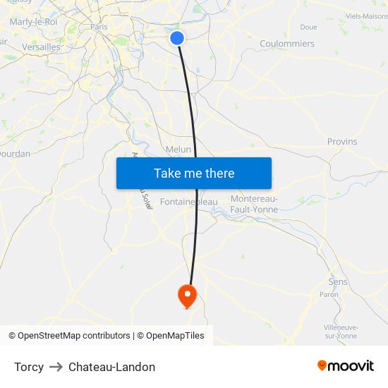 Torcy to Chateau-Landon map