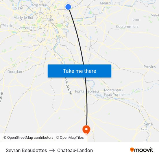 Sevran Beaudottes to Chateau-Landon map