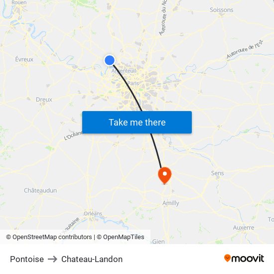 Pontoise to Chateau-Landon map