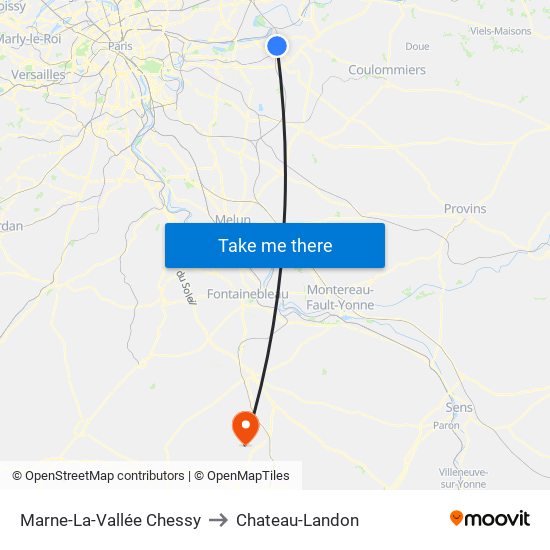 Marne-La-Vallée Chessy to Chateau-Landon map