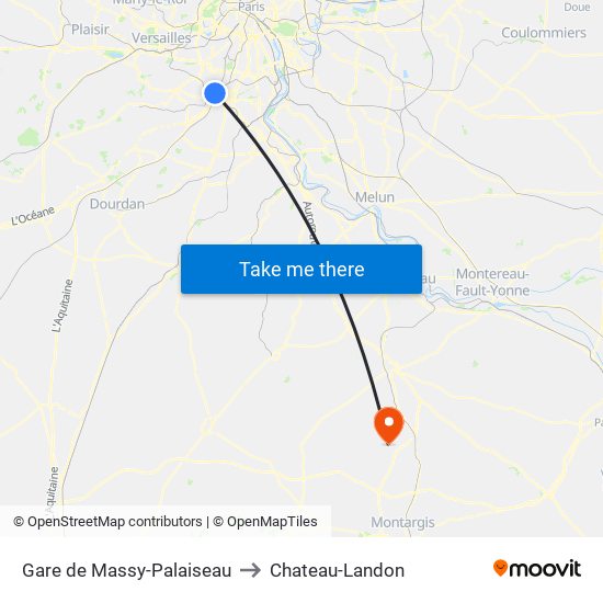 Gare de Massy-Palaiseau to Chateau-Landon map