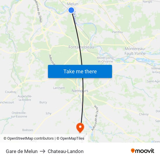Gare de Melun to Chateau-Landon map