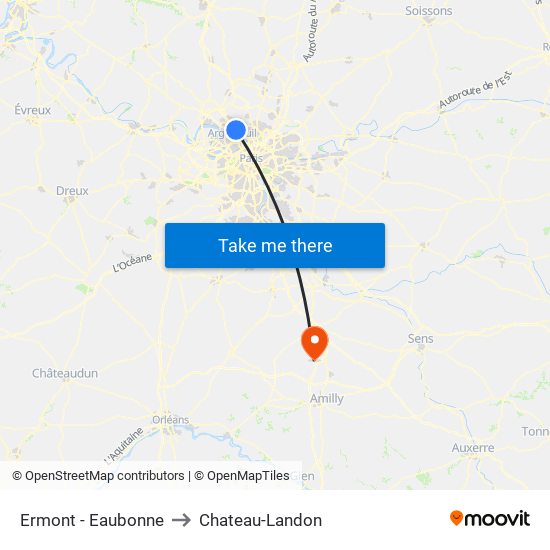 Ermont - Eaubonne to Chateau-Landon map