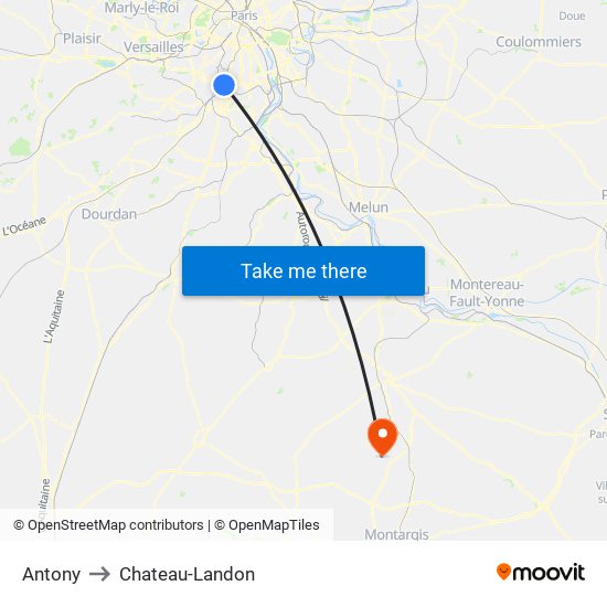 Antony to Chateau-Landon map