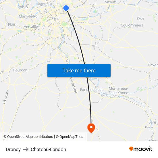 Drancy to Chateau-Landon map
