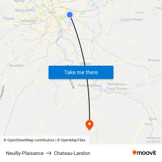 Neuilly-Plaisance to Chateau-Landon map