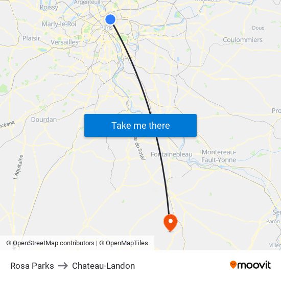 Rosa Parks to Chateau-Landon map