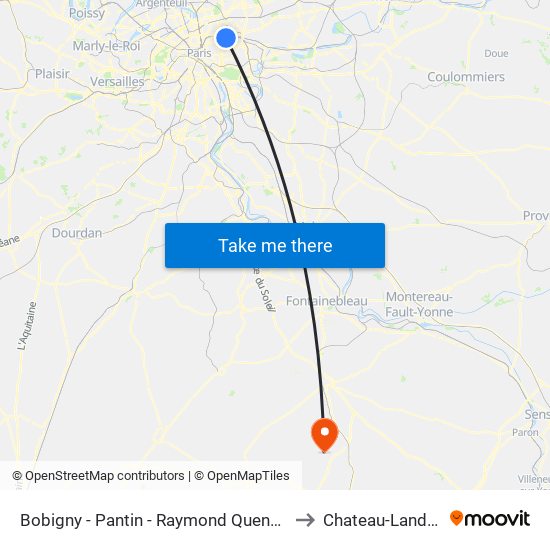 Bobigny - Pantin - Raymond Queneau to Chateau-Landon map