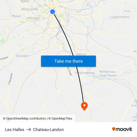 Les Halles to Chateau-Landon map