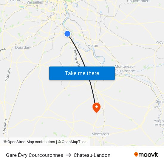 Gare Évry Courcouronnes to Chateau-Landon map