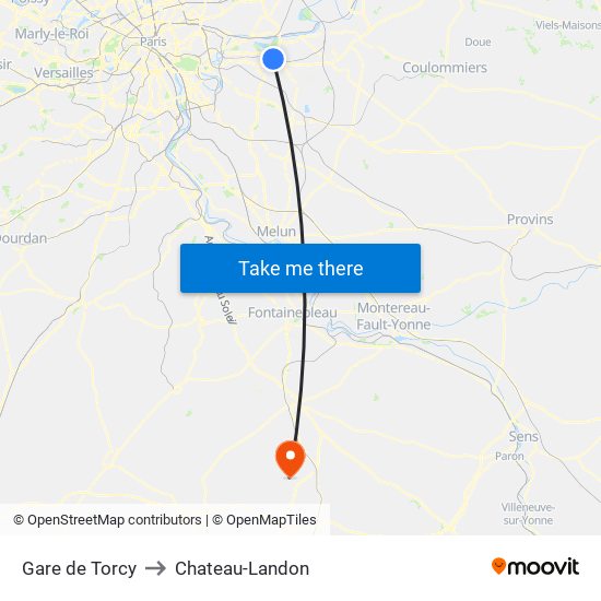 Gare de Torcy to Chateau-Landon map